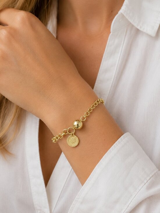 Jewelry - Gold Tone Chain Charm Bracelet with Hanging Coin, Like New!